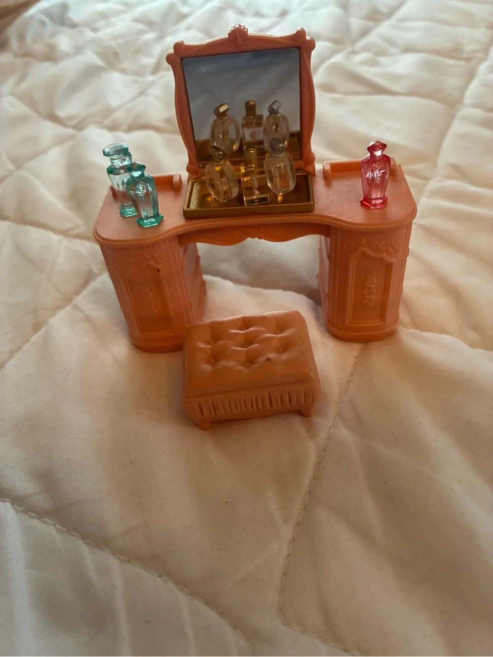 Pink Doll Vanity Playset with Matching Stool